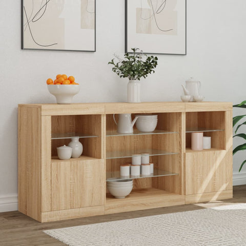 vidaXL Sideboard mit LED-Leuchten Sonoma-Eiche 142,5x37x67 cm