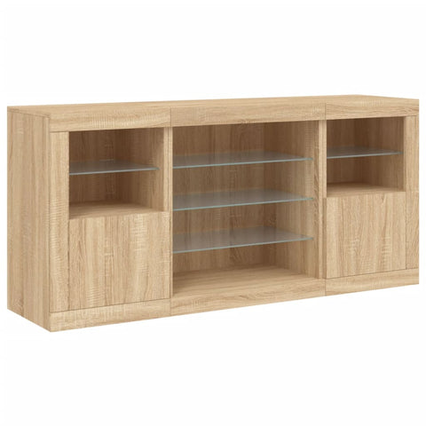 vidaXL Sideboard mit LED-Leuchten Sonoma-Eiche 142,5x37x67 cm