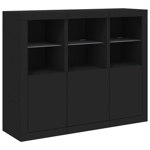 vidaXL Sideboards mit LED-Leuchten 3 Stk. Schwarz Holzwerkstoff