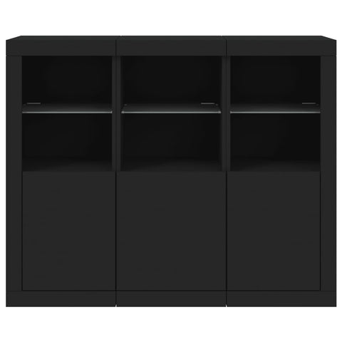 vidaXL Sideboards mit LED-Leuchten 3 Stk. Schwarz Holzwerkstoff