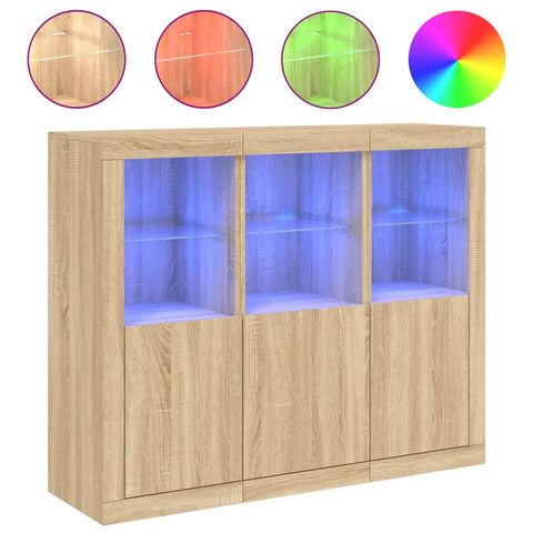 vidaXL Sideboards mit LED-Leuchten 3 Stk. Sonoma-Eiche Holzwerkstoff