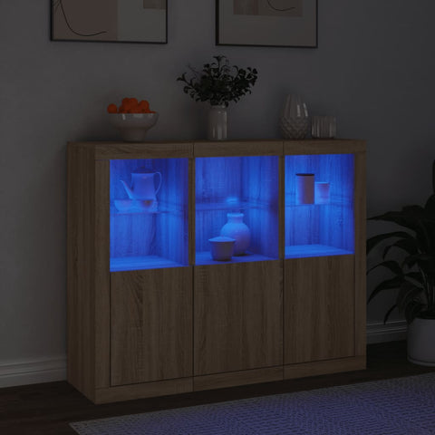 vidaXL Sideboards mit LED-Leuchten 3 Stk. Sonoma-Eiche Holzwerkstoff