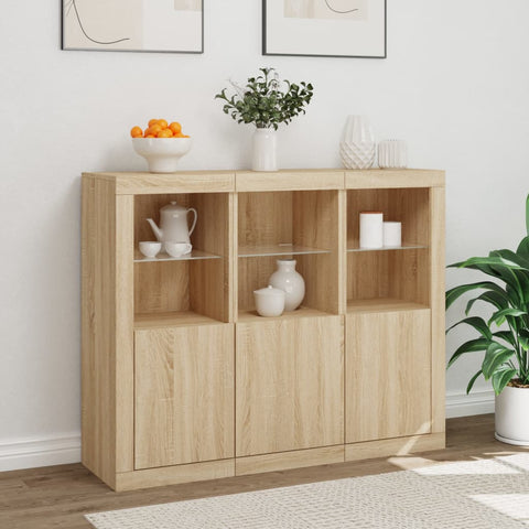 vidaXL Sideboards mit LED-Leuchten 3 Stk. Sonoma-Eiche Holzwerkstoff