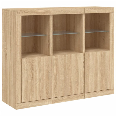 vidaXL Sideboards mit LED-Leuchten 3 Stk. Sonoma-Eiche Holzwerkstoff