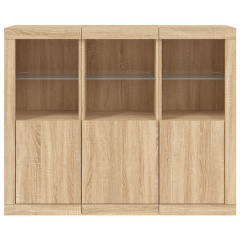 vidaXL Sideboards mit LED-Leuchten 3 Stk. Sonoma-Eiche Holzwerkstoff