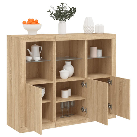 vidaXL Sideboards mit LED-Leuchten 3 Stk. Sonoma-Eiche Holzwerkstoff