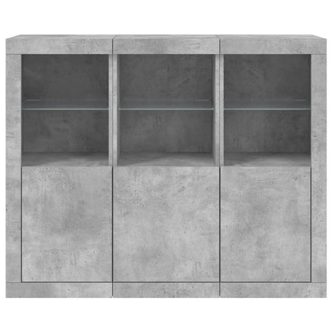 vidaXL Sideboards mit LED-Leuchten 3 Stk. Betongrau Holzwerkstoff