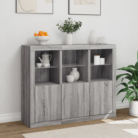 vidaXL Sideboards mit LED-Leuchten 3 Stk. Grau Sonoma Holzwerkstoff