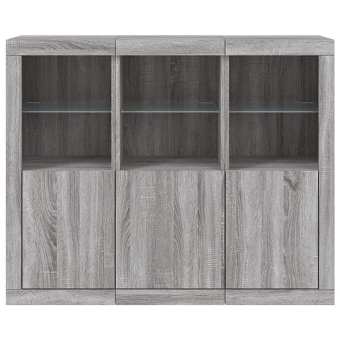 vidaXL Sideboards mit LED-Leuchten 3 Stk. Grau Sonoma Holzwerkstoff