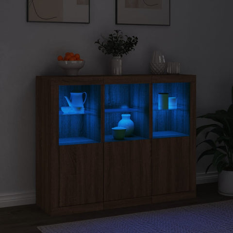 vidaXL Sideboards mit LED-Leuchten 3 Stk. Braun Eichen-Optik