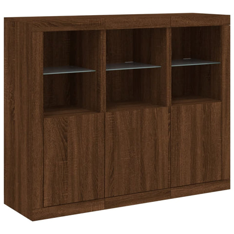 vidaXL Sideboards mit LED-Leuchten 3 Stk. Braun Eichen-Optik