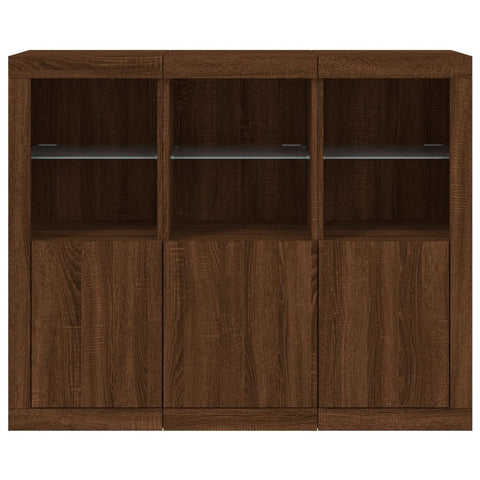 vidaXL Sideboards mit LED-Leuchten 3 Stk. Braun Eichen-Optik