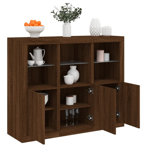 vidaXL Sideboards mit LED-Leuchten 3 Stk. Braun Eichen-Optik