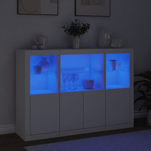 vidaXL Sideboards mit LED-Leuchten 3 Stk. Weiß Holzwerkstoff