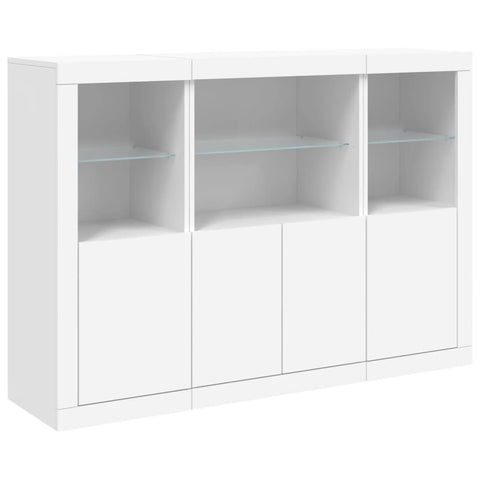 vidaXL Sideboards mit LED-Leuchten 3 Stk. Weiß Holzwerkstoff