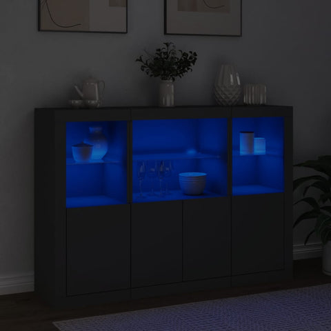 vidaXL Sideboards mit LED-Leuchten 3 Stk. Schwarz Holzwerkstoff