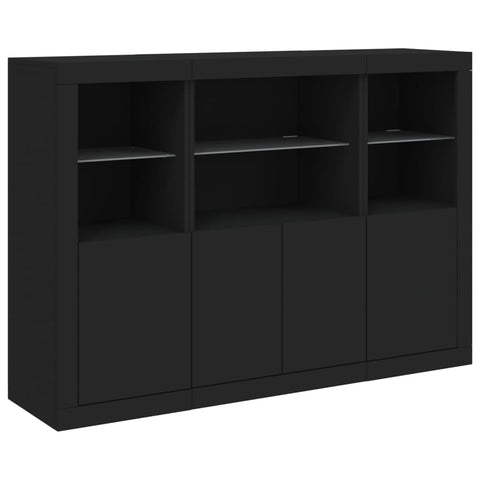 vidaXL Sideboards mit LED-Leuchten 3 Stk. Schwarz Holzwerkstoff