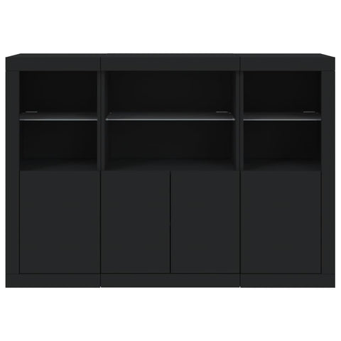 vidaXL Sideboards mit LED-Leuchten 3 Stk. Schwarz Holzwerkstoff