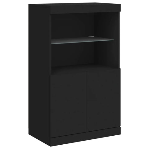 vidaXL Sideboards mit LED-Leuchten 3 Stk. Schwarz Holzwerkstoff