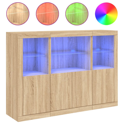 vidaXL Sideboards mit LED-Leuchten 3 Stk. Sonoma-Eiche Holzwerkstoff