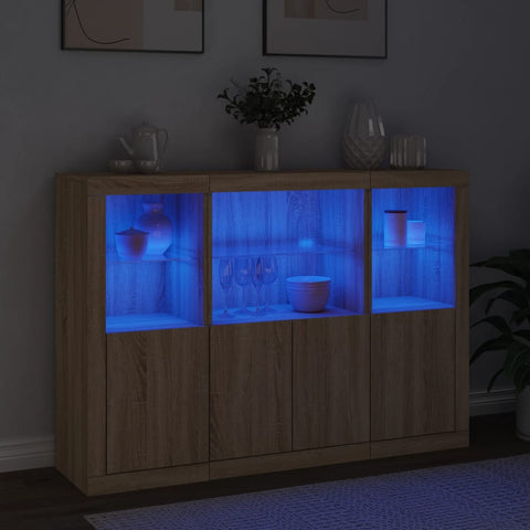 vidaXL Sideboards mit LED-Leuchten 3 Stk. Sonoma-Eiche Holzwerkstoff