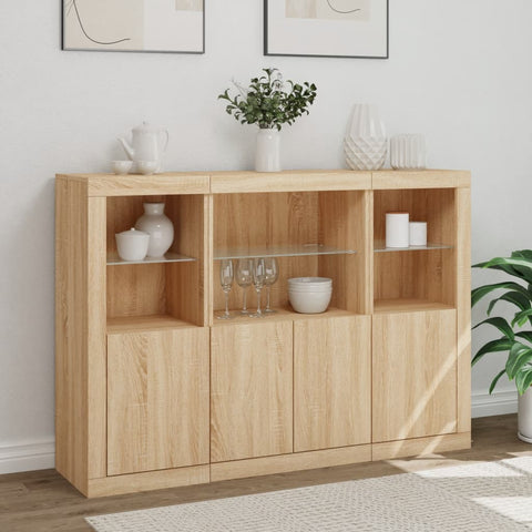 vidaXL Sideboards mit LED-Leuchten 3 Stk. Sonoma-Eiche Holzwerkstoff