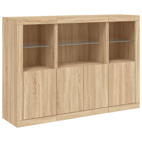 vidaXL Sideboards mit LED-Leuchten 3 Stk. Sonoma-Eiche Holzwerkstoff