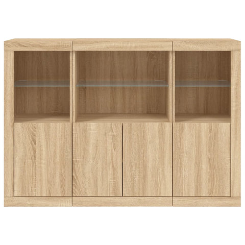 vidaXL Sideboards mit LED-Leuchten 3 Stk. Sonoma-Eiche Holzwerkstoff