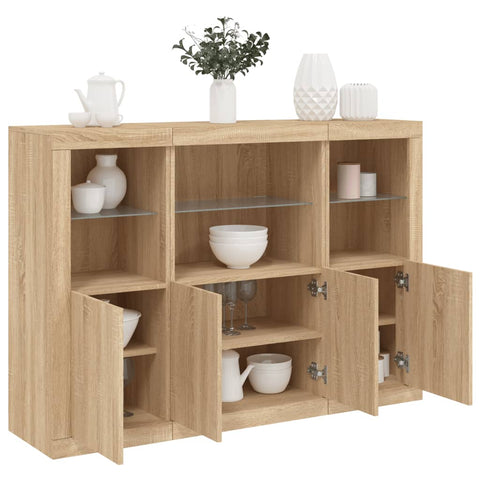 vidaXL Sideboards mit LED-Leuchten 3 Stk. Sonoma-Eiche Holzwerkstoff