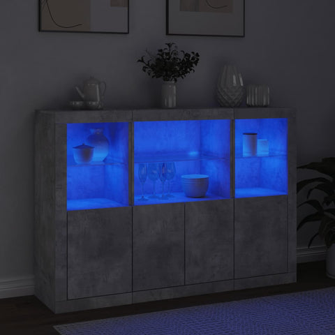 vidaXL Sideboards mit LED-Leuchten 3 Stk. Betongrau Holzwerkstoff