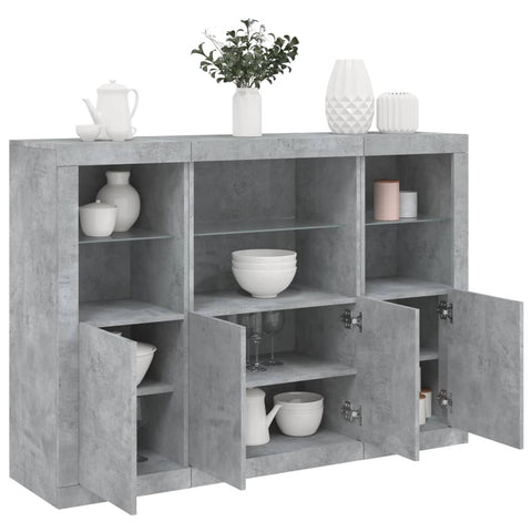 vidaXL Sideboards mit LED-Leuchten 3 Stk. Betongrau Holzwerkstoff