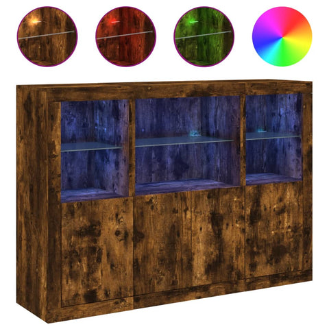 Sideboards mit LED-Leuchten 3 Stk. Räuchereiche Holzwerkstoff