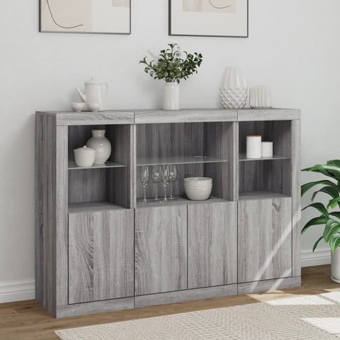 vidaXL Sideboards mit LED-Leuchten 3 Stk. Grau Sonoma Holzwerkstoff