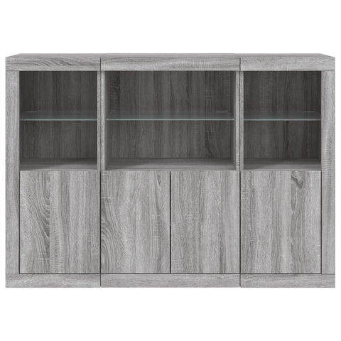 vidaXL Sideboards mit LED-Leuchten 3 Stk. Grau Sonoma Holzwerkstoff