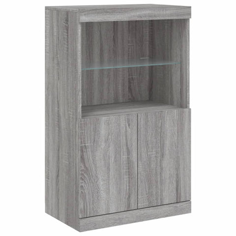 vidaXL Sideboards mit LED-Leuchten 3 Stk. Grau Sonoma Holzwerkstoff