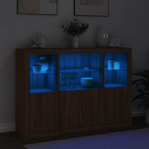 vidaXL Sideboards mit LED-Leuchten 3 Stk. Braun Eichen-Optik