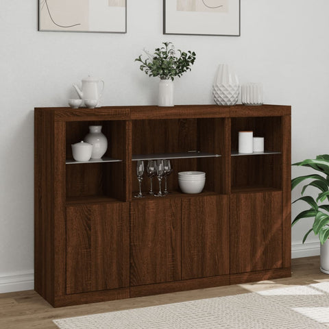 vidaXL Sideboards mit LED-Leuchten 3 Stk. Braun Eichen-Optik