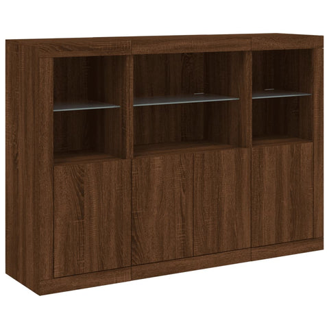 vidaXL Sideboards mit LED-Leuchten 3 Stk. Braun Eichen-Optik