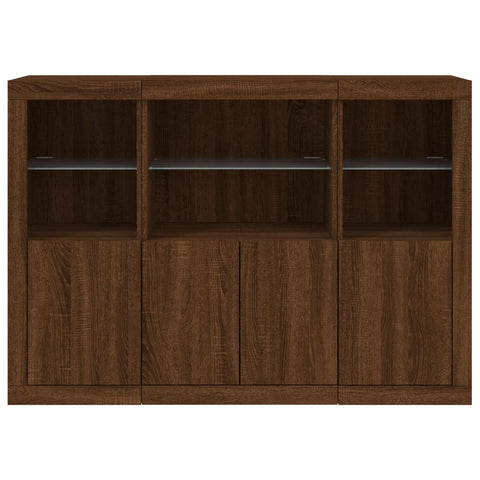 vidaXL Sideboards mit LED-Leuchten 3 Stk. Braun Eichen-Optik