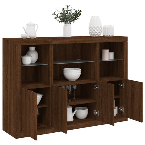 vidaXL Sideboards mit LED-Leuchten 3 Stk. Braun Eichen-Optik