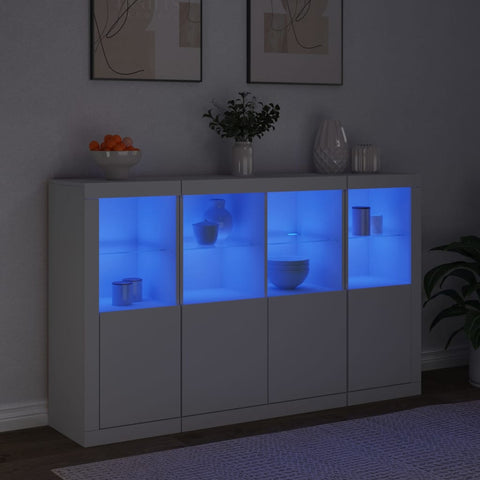 vidaXL Sideboards mit LED-Leuchten 3 Stk. Weiß Holzwerkstoff