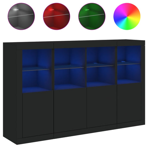 vidaXL Sideboards mit LED-Leuchten 3 Stk. Schwarz Holzwerkstoff