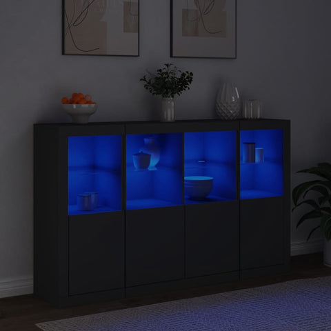 vidaXL Sideboards mit LED-Leuchten 3 Stk. Schwarz Holzwerkstoff