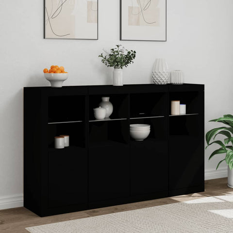 vidaXL Sideboards mit LED-Leuchten 3 Stk. Schwarz Holzwerkstoff