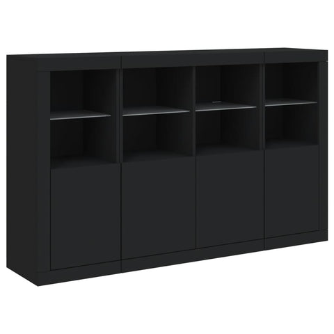 vidaXL Sideboards mit LED-Leuchten 3 Stk. Schwarz Holzwerkstoff