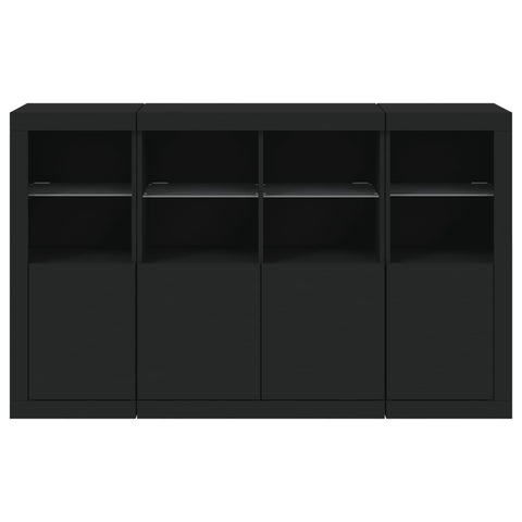 vidaXL Sideboards mit LED-Leuchten 3 Stk. Schwarz Holzwerkstoff