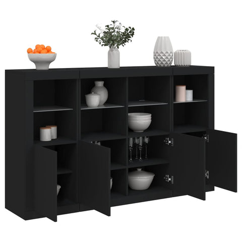 vidaXL Sideboards mit LED-Leuchten 3 Stk. Schwarz Holzwerkstoff