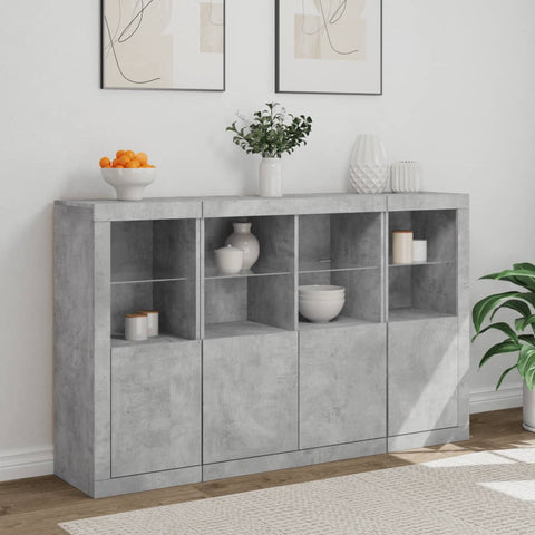 Sideboards mit LED-Leuchten 3 Stk. Betongrau Holzwerkstoff