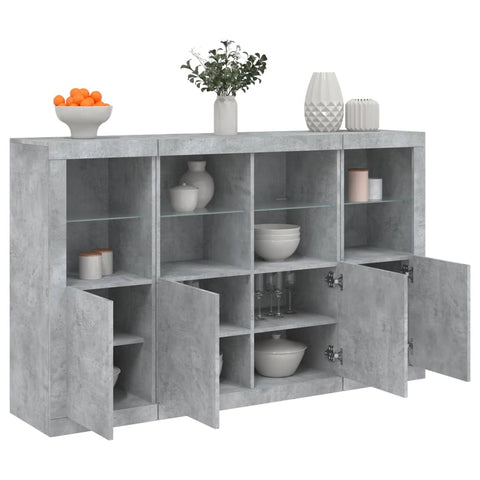 Sideboards mit LED-Leuchten 3 Stk. Betongrau Holzwerkstoff