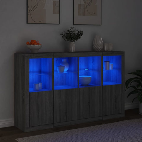 vidaXL Sideboards mit LED-Leuchten 3 Stk. Grau Sonoma Holzwerkstoff